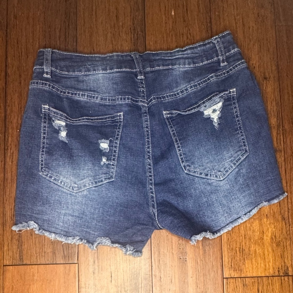 Casual Blue Distressed Jean Shorts - Picture 2 of 3